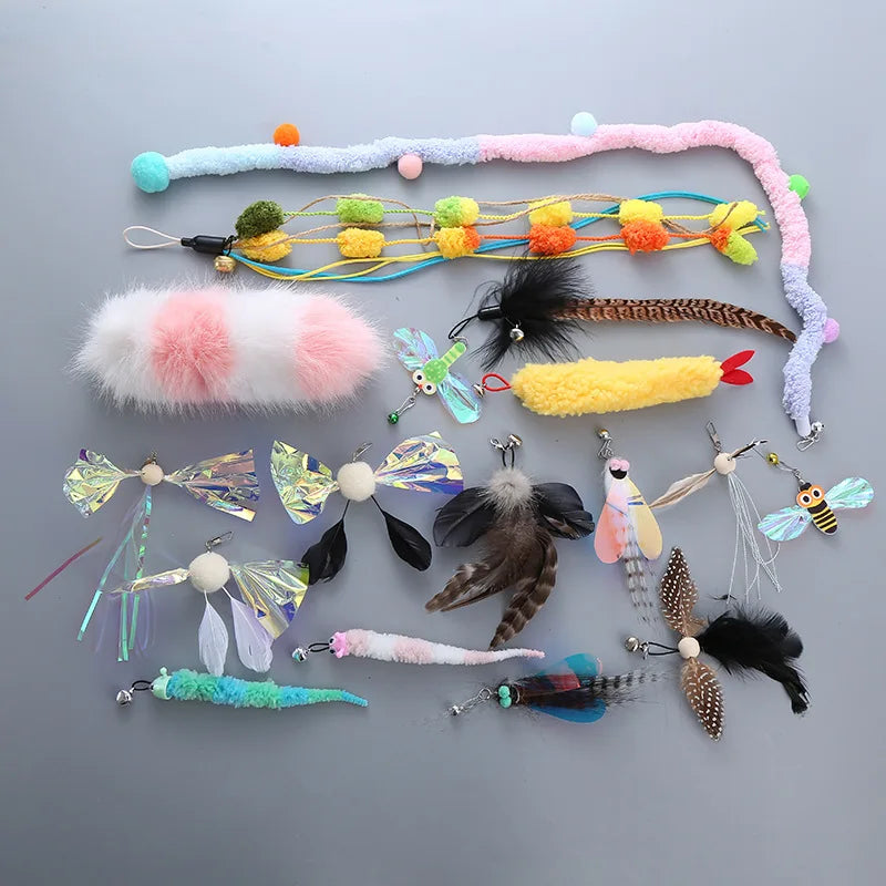 Plush Feather Bird Replacement Head for Cat Stick – Interactive Magic Wand with Bell