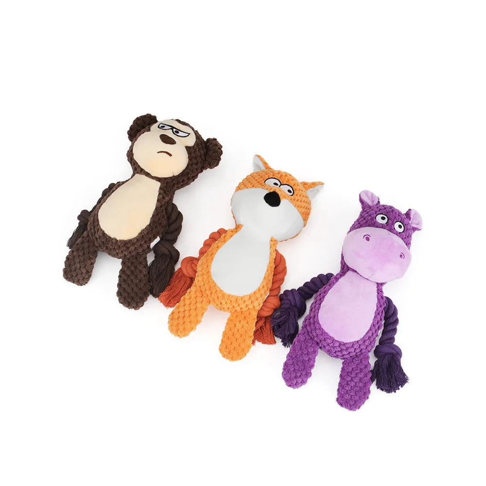 Animal Rope Plush Dog Toy – Rabbit & Monkey Squeaky Chew 🐾🧸