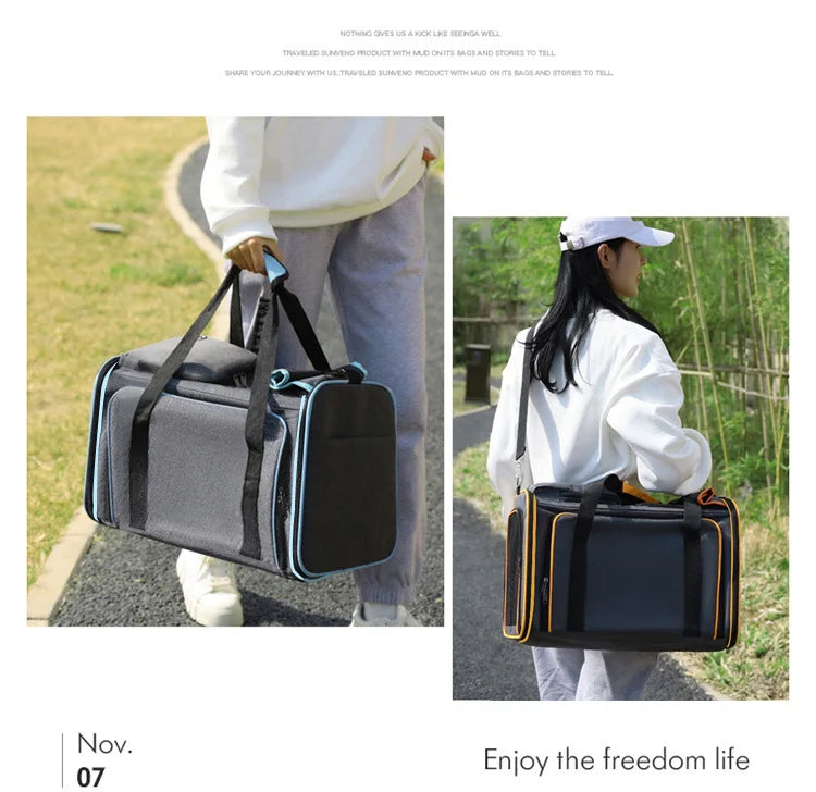 Foldable Large Capacity Pet Carrier Bag – Breathable Expandable Cat & Small Dog Travel Tote
