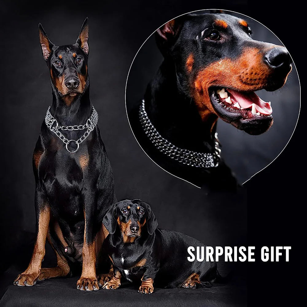🐾 Heavy-Duty Triple Row Metal Dog Chain Collar – Chew-Proof, Adjustable Cuban Link for Large Dogs