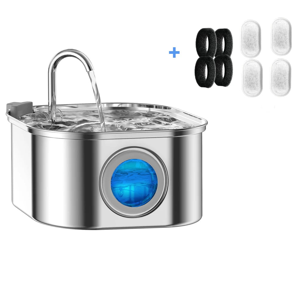 🐾 3.2L Stainless Steel Smart Pet Water Fountain – Auto Cat & Dog Dispenser with Visual Window