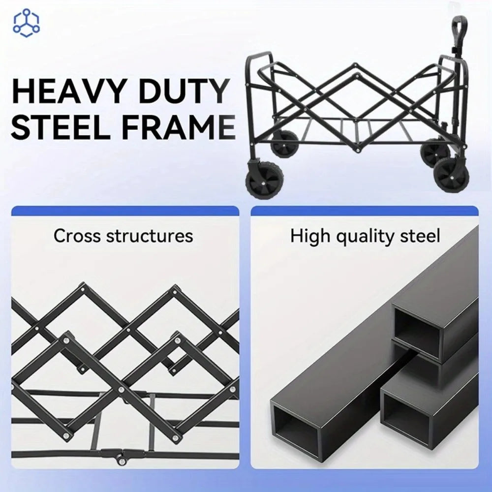 1PC Collapsible Foldable Wagon Cart – Heavy-Duty Utility Cart with All-Terrain Wheels for Outdoor, Car, or Snow Use