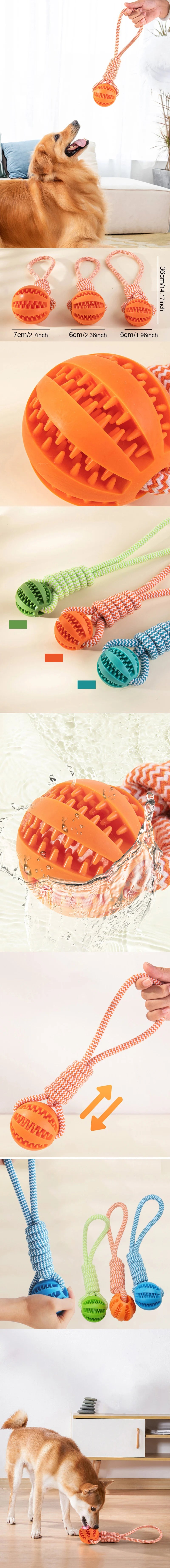 Pet Tooth Cleaning Rubber Ball Toy with Rope – Leaking Treat Chew Toy for Small & Large Dogs