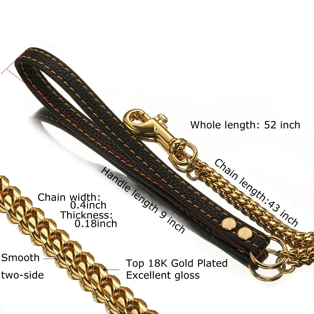 Stainless Steel Cuban Dog Chain Collar – Gold & Silver Training Link Collar