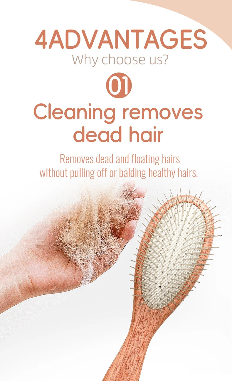 Fenice Wooden Handle Pet Comb – Professional Dog & Cat Grooming Hair Remover Brush