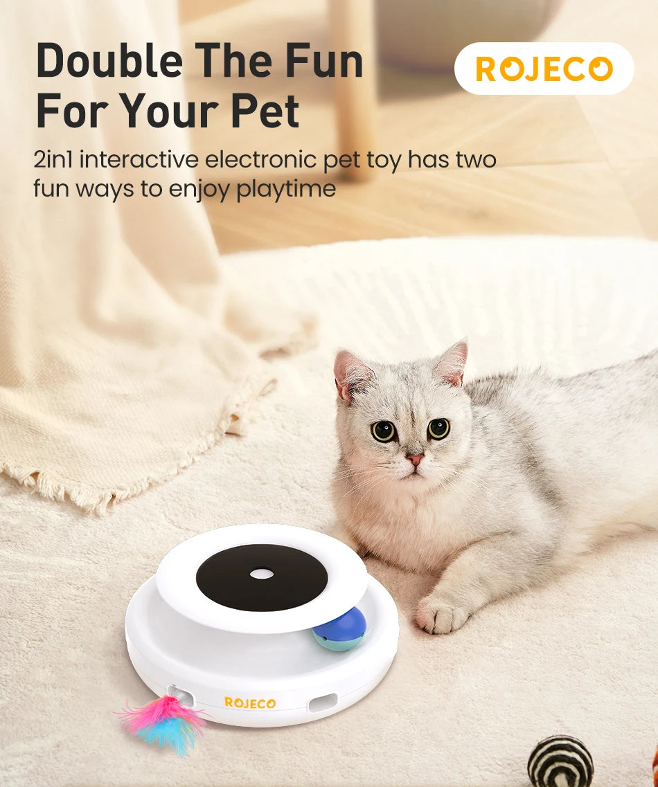 ROJECO 2-in-1 Smart Feather & Ball Cat Toy – 5 Modes