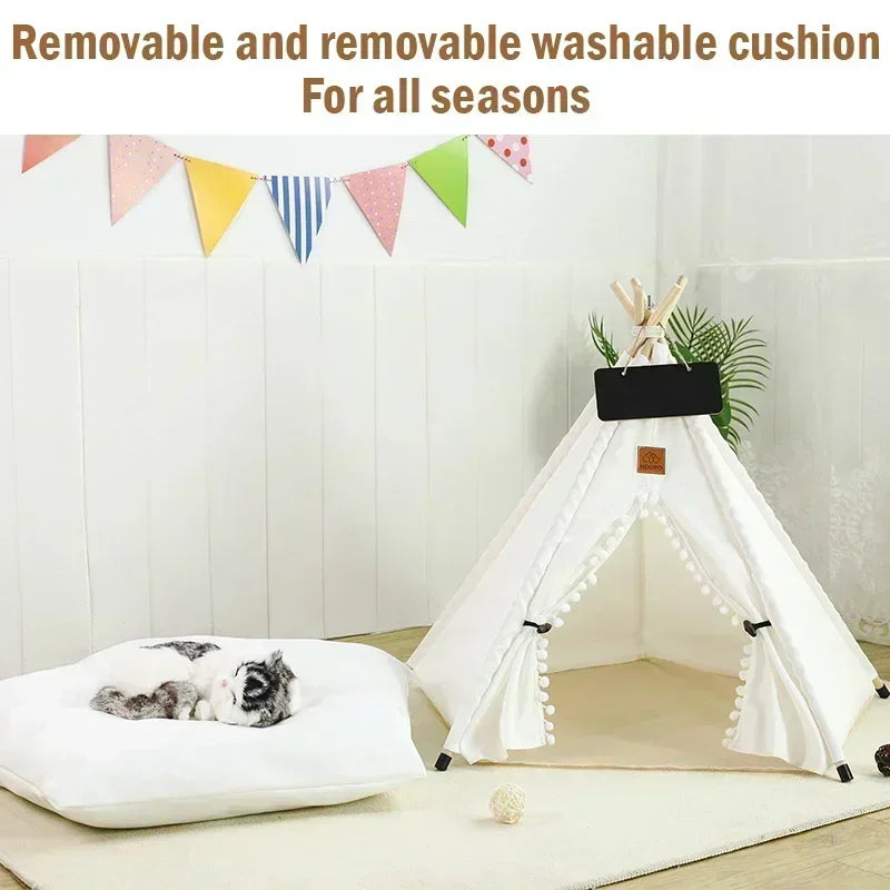 Pet Teepee Tent with Cushion – Washable Portable Indoor Dog & Cat House with Blackboard