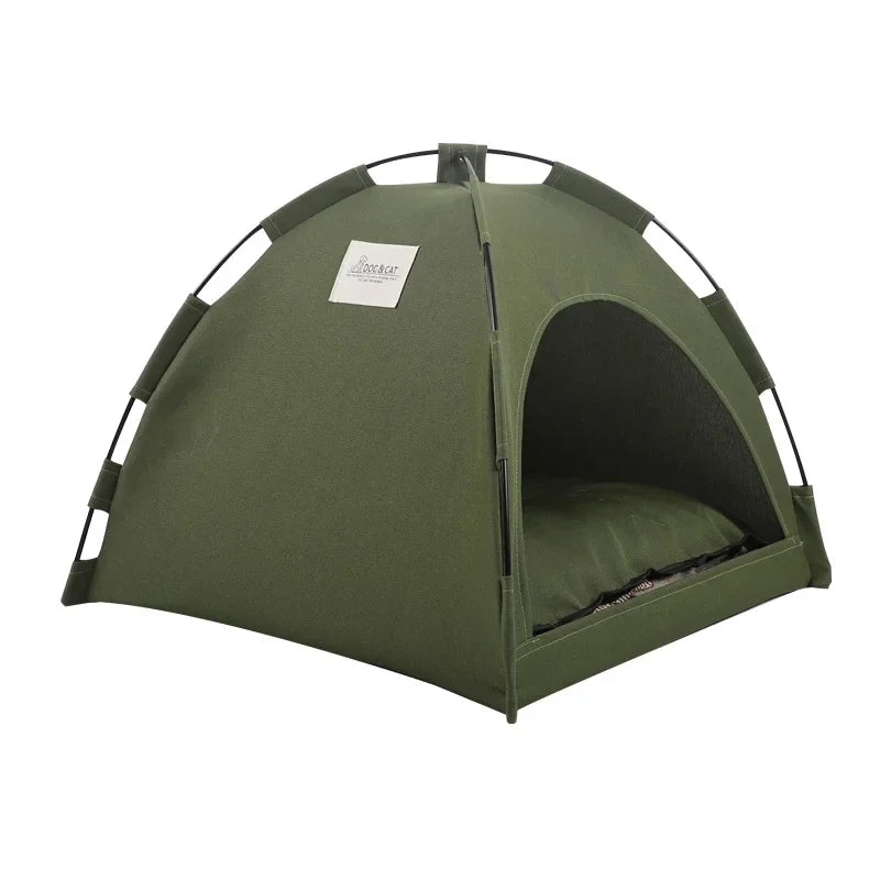 Pet Tent Bed – Removable Canvas Cat Sofa, Semi-Enclosed Cat House & Dog Cave Hut