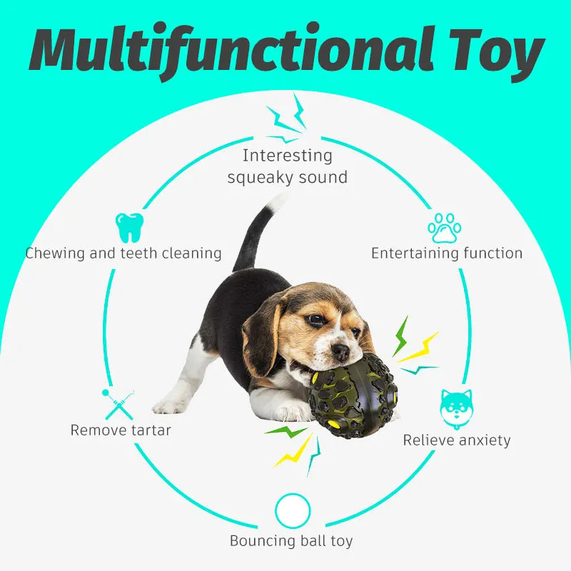 Natural Rubber Dog Chew Ball – Squeaky Interactive Toy for Teeth Cleaning & Play – For Small, Medium & Large Dogs