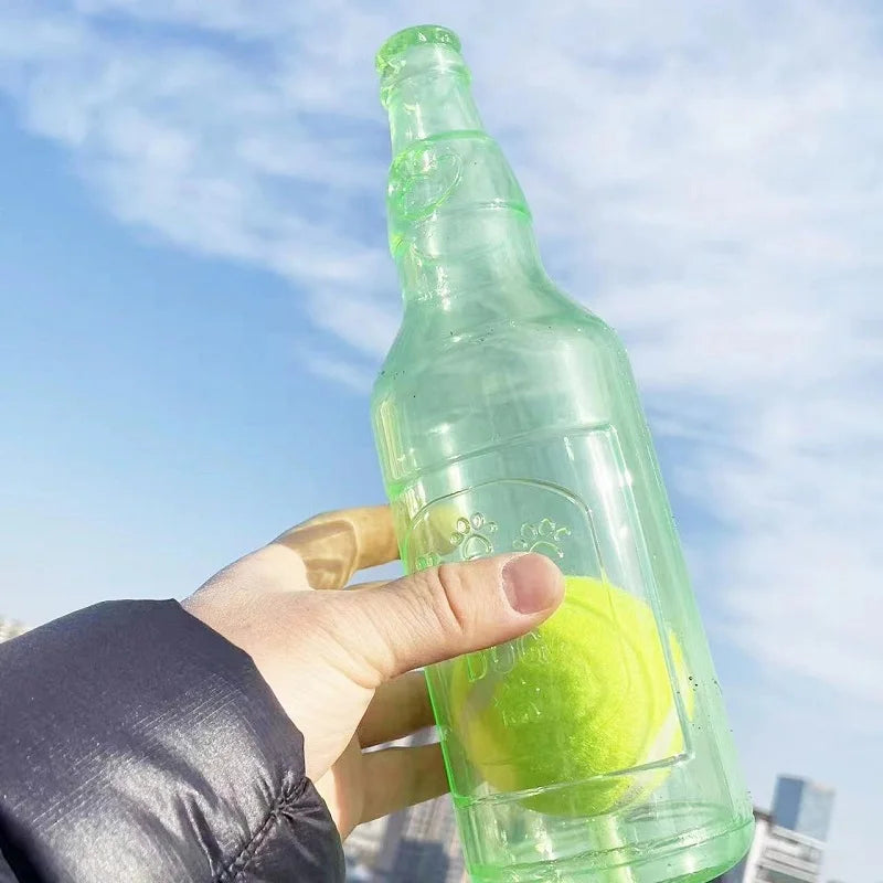 Dog Chew Toy – Bite-Resistant Beer Bottle with Tennis Ball | Squeaky Interactive Puppy Teeth Grinding Toy