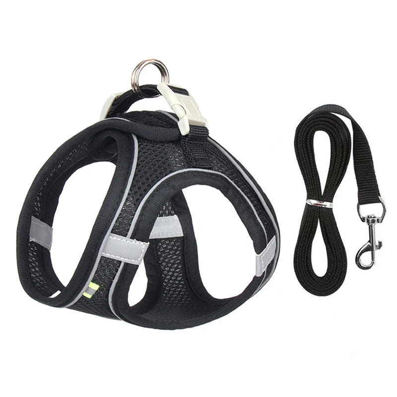 🐾 Adjustable Dog Harness & Leash Set – For Small Dogs, Cats, French Bulldogs, Chihuahuas & Pugs