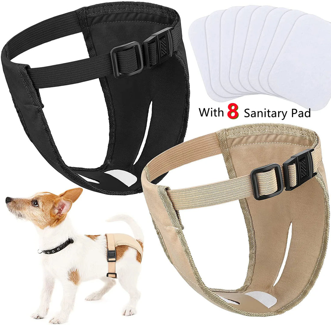 Female Dog Washable Diaper Pants – Anti-Harass Heat Nappies with 8 Pads