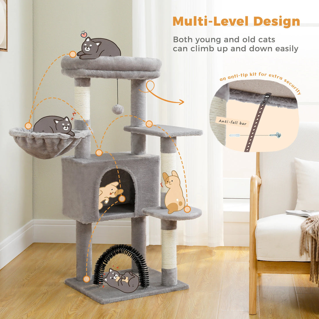 🐾 Cat Tree Tower Condo – Plush Perch, Hammock & Sisal Scratching Posts