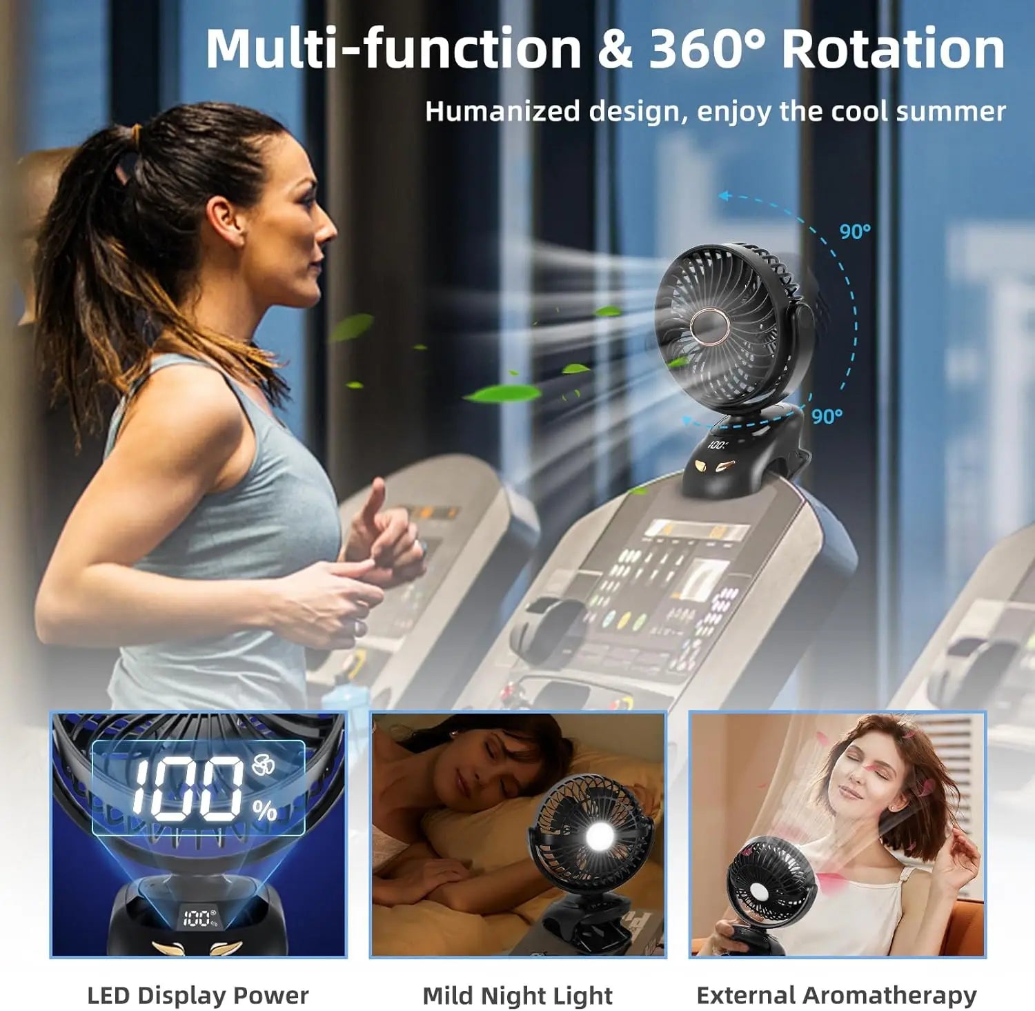 Portable USB Personal Fan for Home, Office, Travel, Bed, Stroller, Camping & Golf Cart