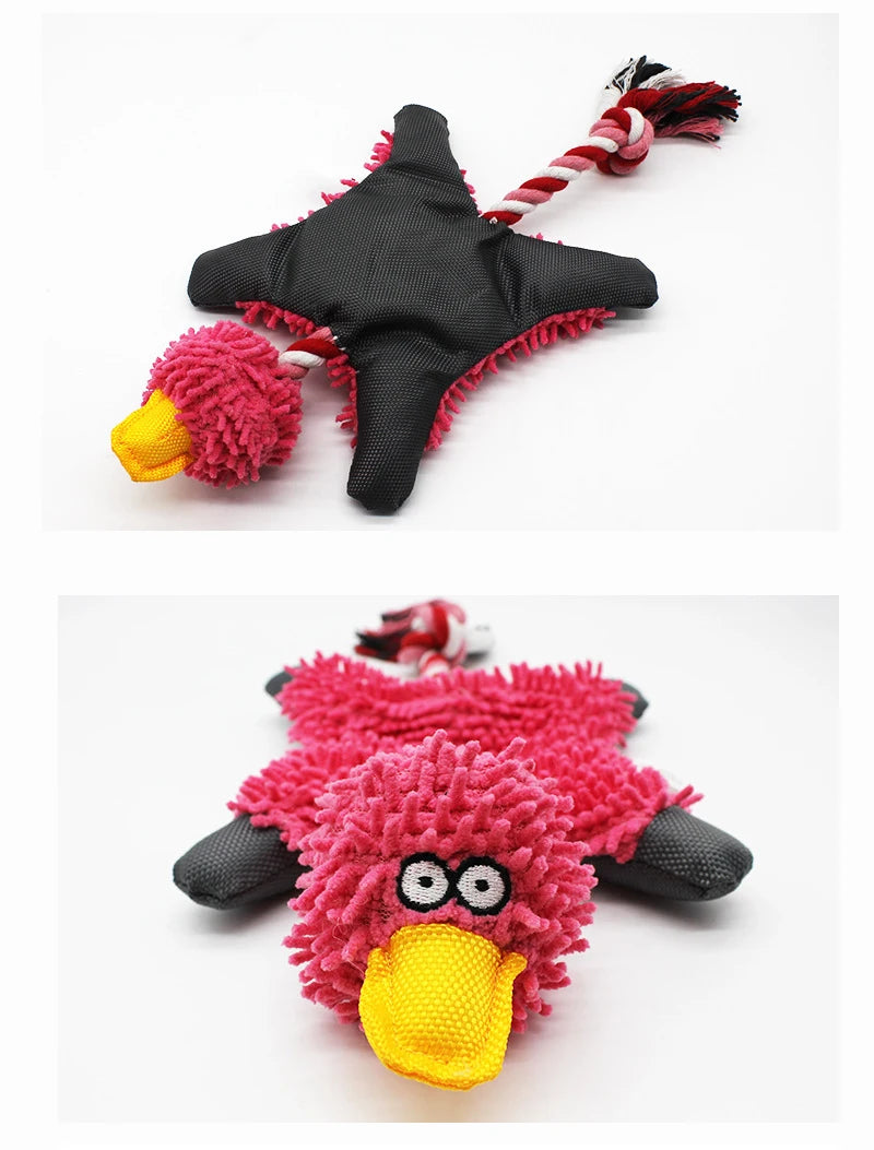 Duck Plush Dog Toy with Rope – Squeaky Training Chew for Small & Medium Dogs 🦆🐾