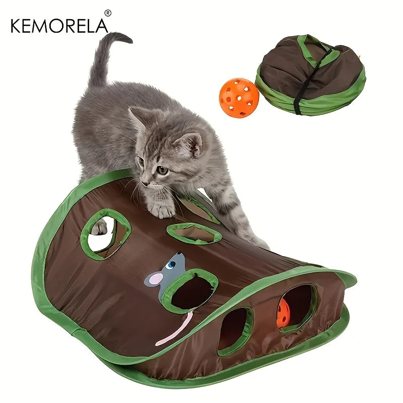 Hide & Seek 9-Hole Cat Toy – Foldable Tunnel Game
