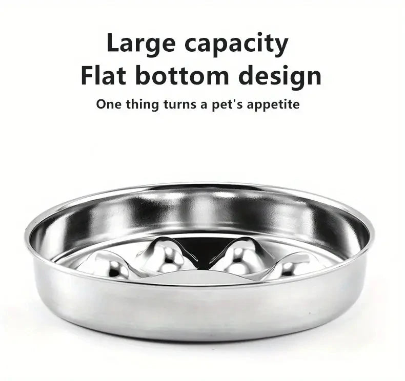 Premium Stainless Steel Slow Feeder Pet Bowl with Cervical Spine Protection – Anti-Choke Dog & Cat Food Bowl