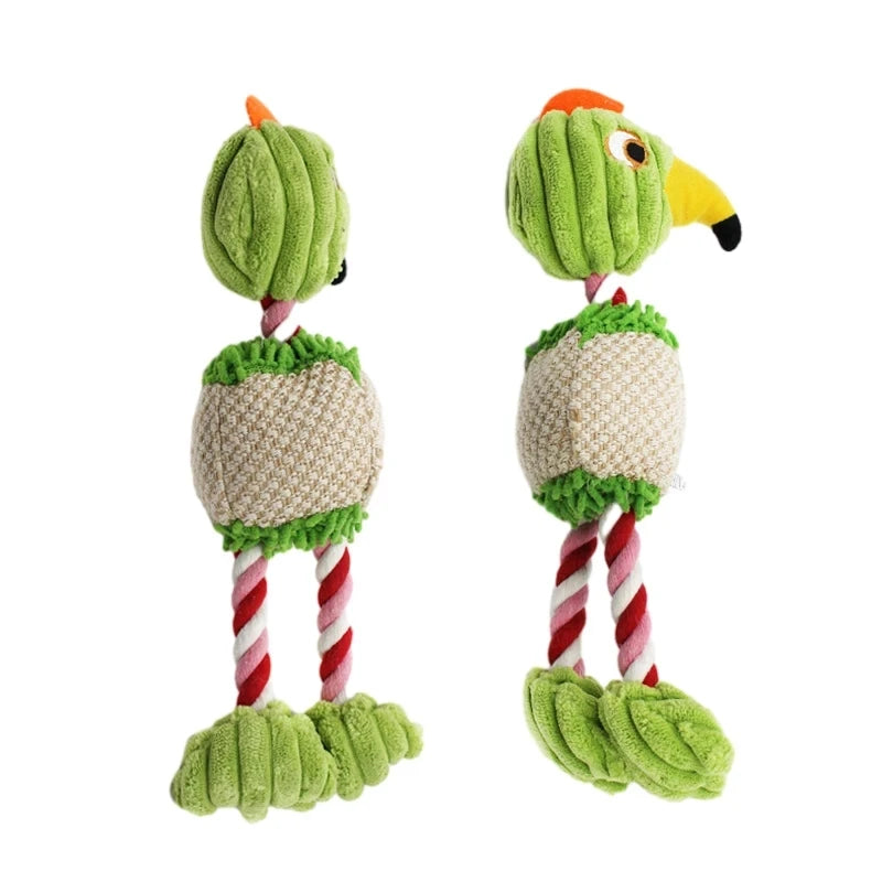 Plush Bird Dog Toy – Squeaky Rope Chew & Interactive Play 🐦🐾