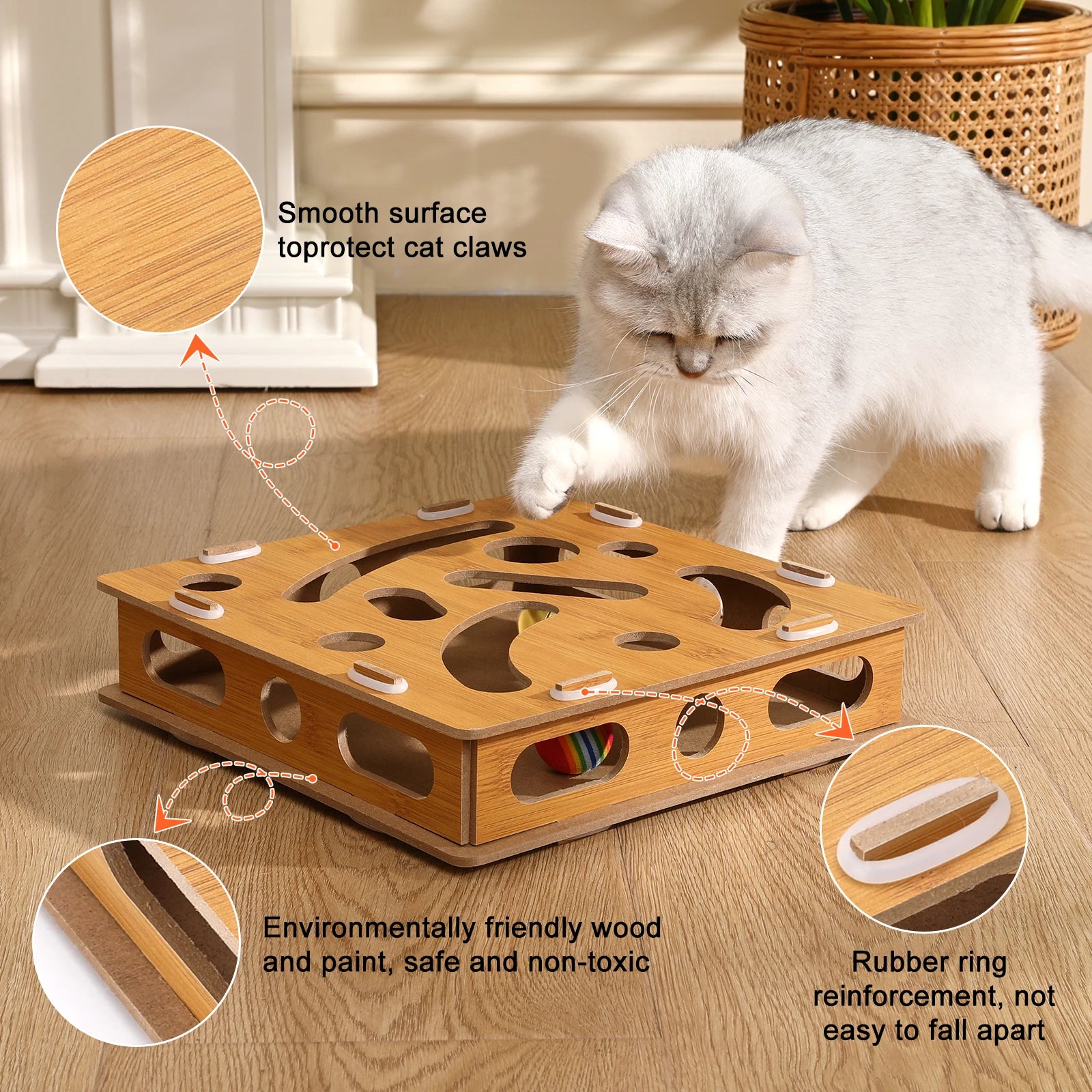 Interactive Wooden Cat Puzzle Box – Treat Maze & Hide and Seek Agility Toy