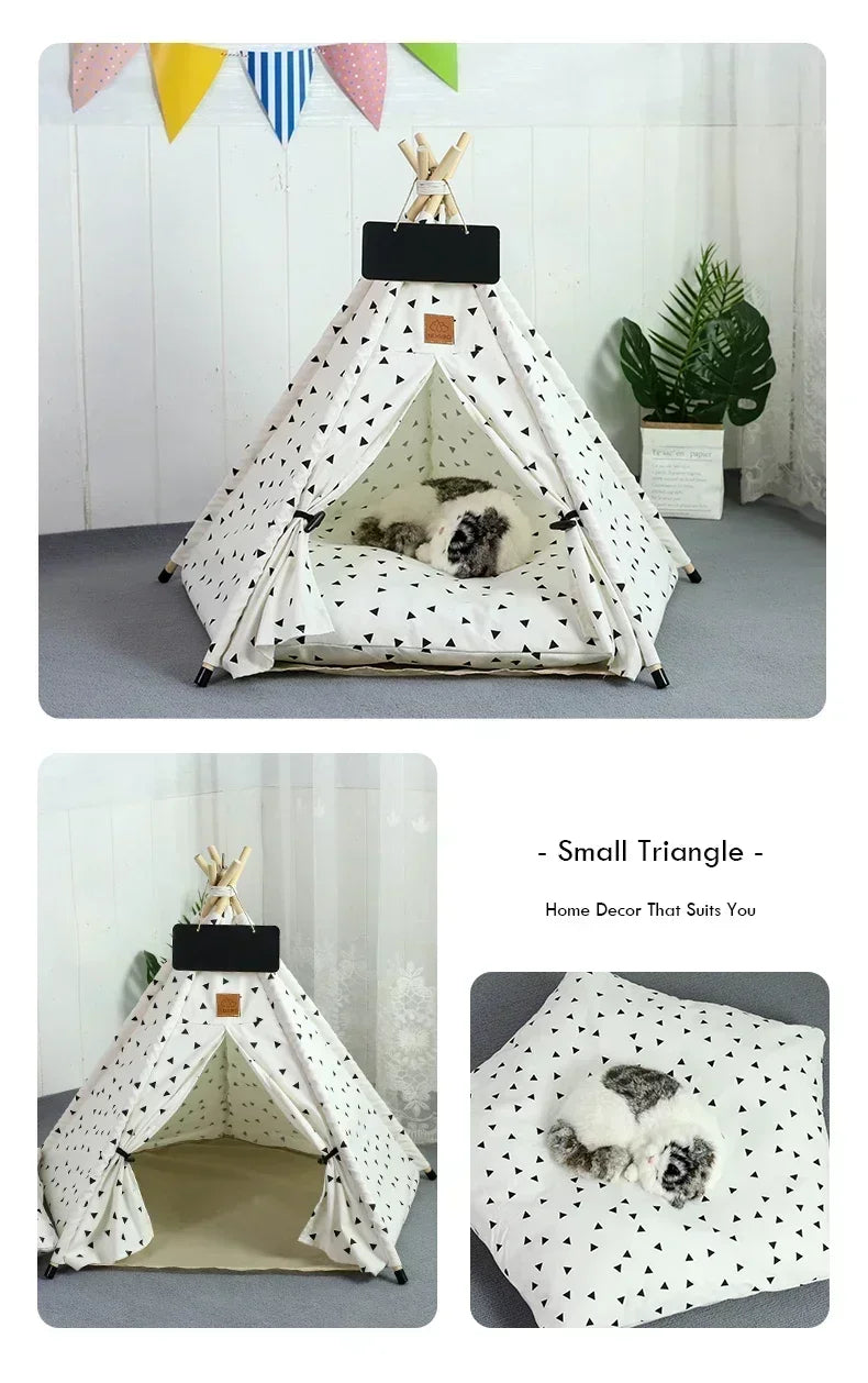 Pet Teepee Tent with Cushion – Washable Portable Indoor Dog & Cat House with Blackboard