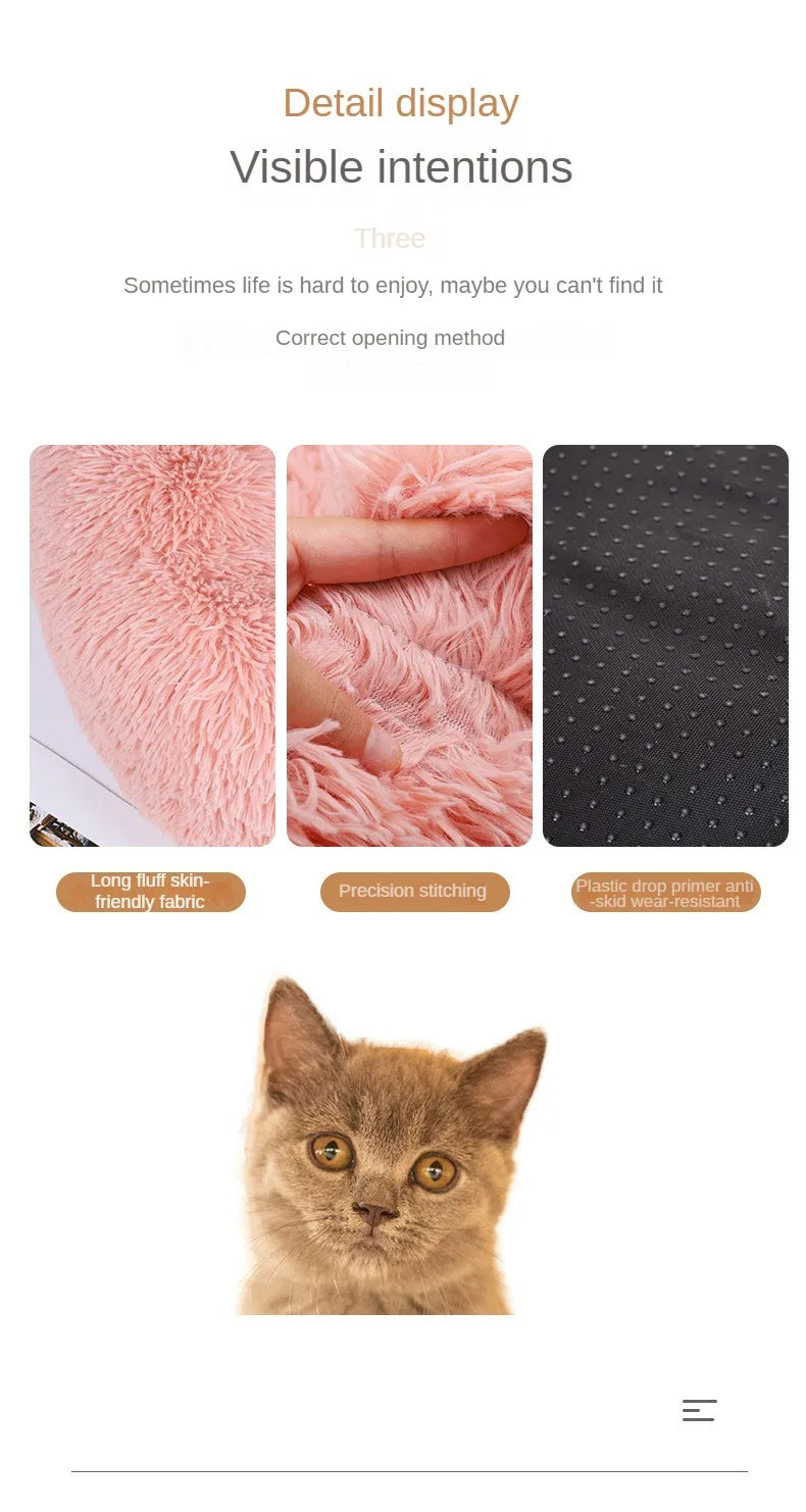 Home Plush Pet Nest – Warm Detachable & Washable Round Cat & Dog Bed