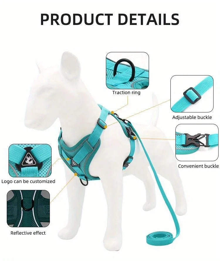 🐾 No Pull Dog Harness & Leash Set – Adjustable Reflective Vest for Small Dogs & Cats