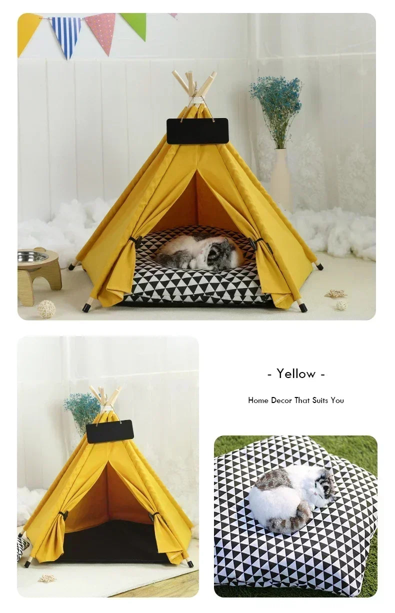 Pet Teepee Tent with Cushion – Washable Portable Indoor Dog & Cat House with Blackboard
