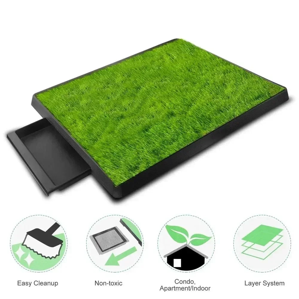 Portable 3-Layer Dog Potty Training Toilet with Synthetic Grass – Anti-Splash Puppy Urine Tray