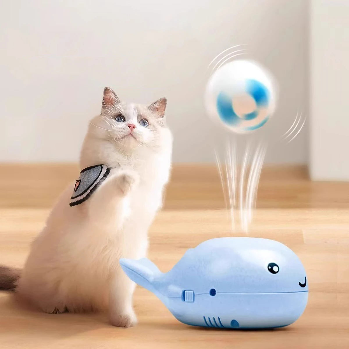 Whale Shaped Interactive Electric Floating Cat Toy – USB Powered Dual Fan Teaser