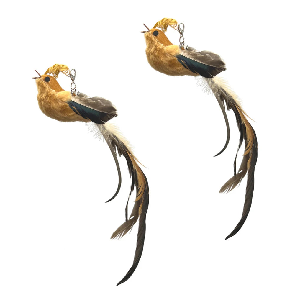 2pcs Replacement Feather Heads for Cat Teaser Stick Toy – Bird Pet Toy