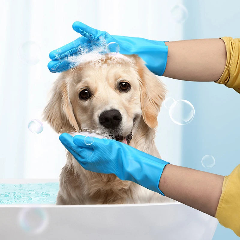 Pet Grooming Gloves for Dogs & Cats – Silicone Bathing, Hair Removal & Cleaning Gloves with Skin Protection