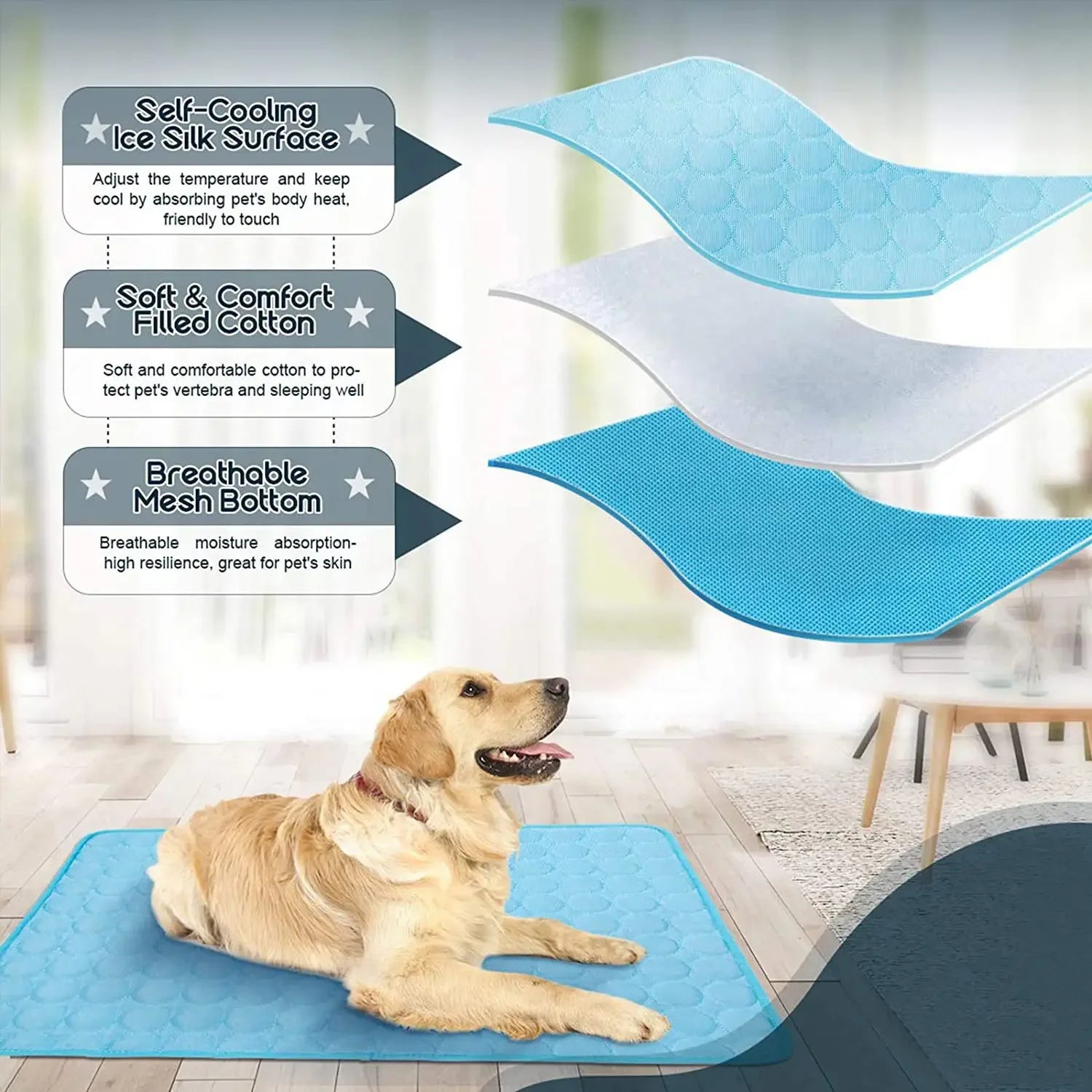 NONOR Dog Cooling Mat – Breathable Summer Pet Bed for Dogs & Cats, Self-Cooling Pad for Crate, Kennel & Car Seat