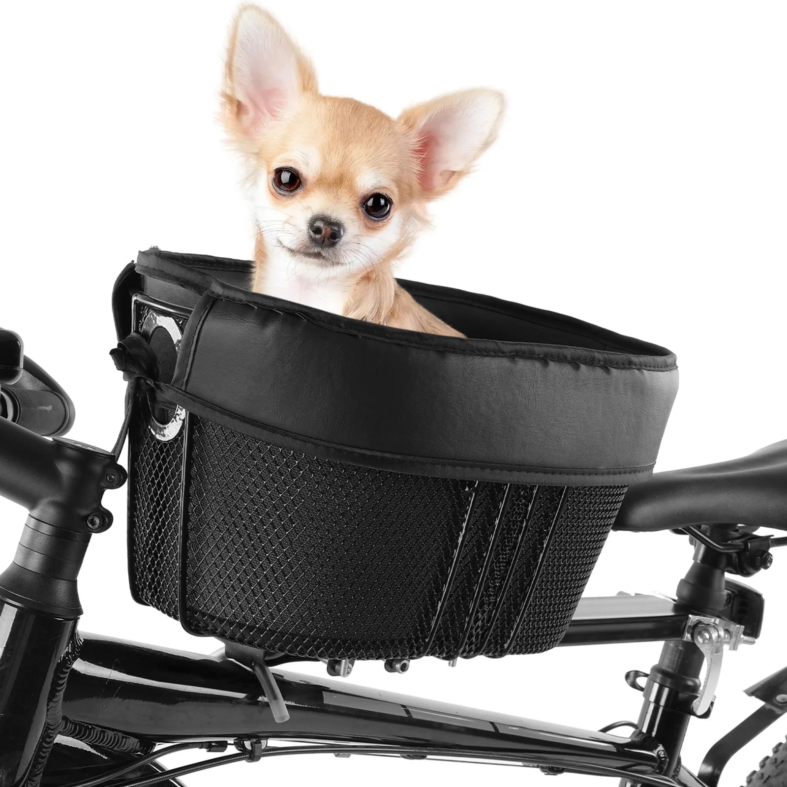 Dog Bike Basket – Portable Front Mount Pet Carrier for Bike with Sponge Liner & Safety Strap for Small Dogs & Cats