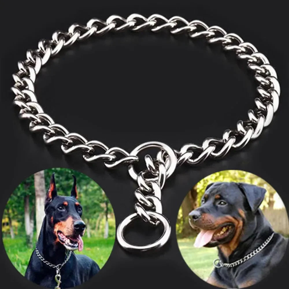 Stainless Steel P Snake Chain Choke Collar – Adjustable Dog Training Collar for Bulldogs & Large Breeds