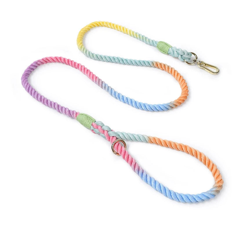 Hand-Woven Gradient Dog Leash – Multi-Function Cotton Rope Lead for Outdoor Walking & Training