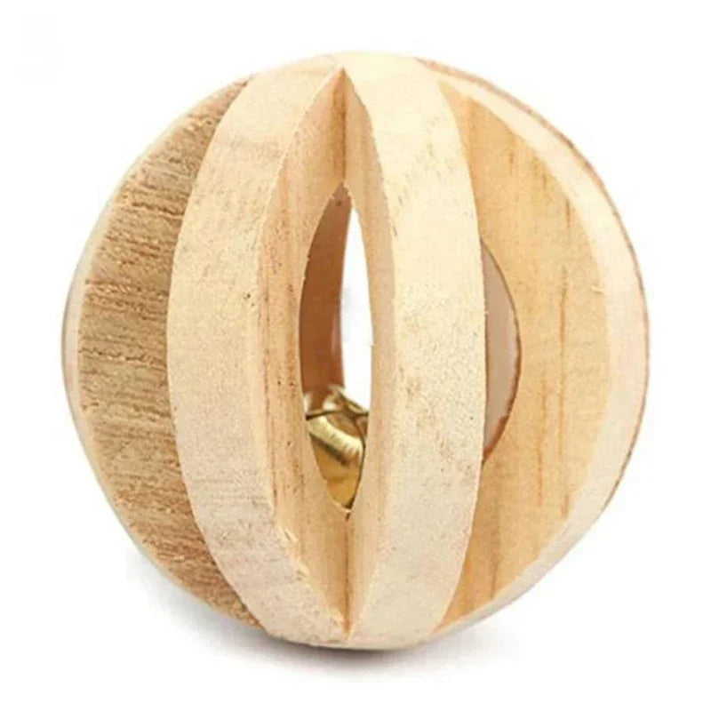 Wooden Rabbit Roller Toy – Natural Chew Dumbbell with Bell for Small Pets