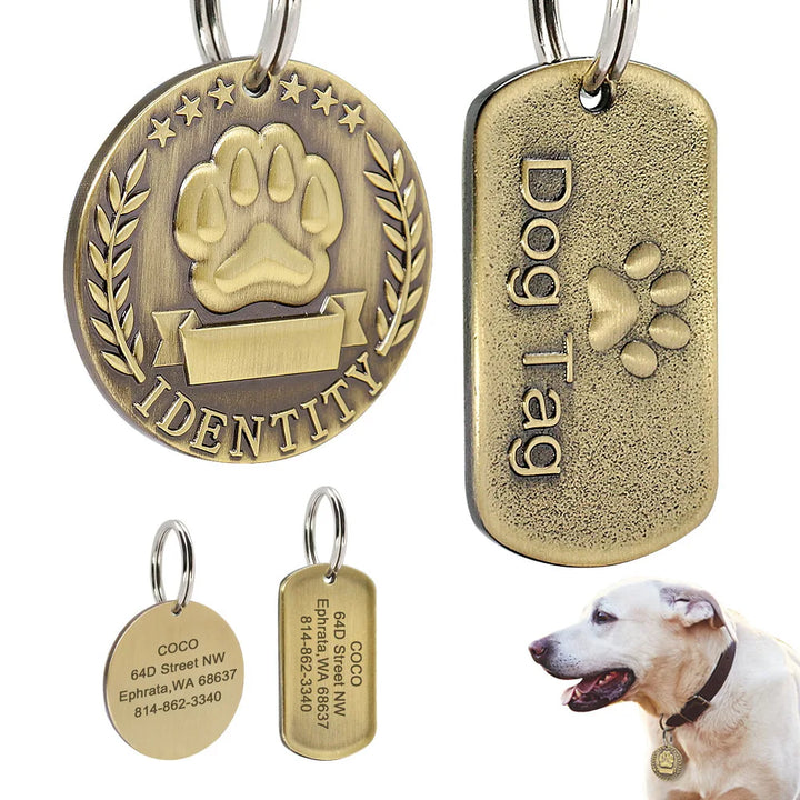 Custom Engraved Pet ID Tag – Personalized Bronze Nameplate for Dogs & Cats