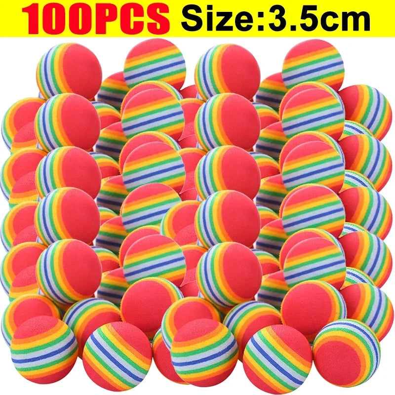 10/100PCS Rainbow EVA Pet Toy Balls – Interactive Jumping Cat & Dog Training Balls