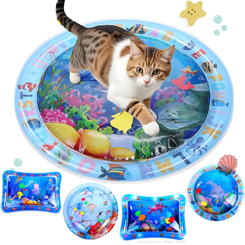 Interactive Water Sensory Play Mat for Cats & Dogs – Inflatable Thickened Sea Toy Mat with Floating Fish (2024 New)