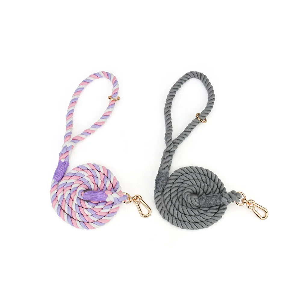 Hand-Woven Gradient Dog Leash – Multi-Function Cotton Rope Lead for Outdoor Walking & Training