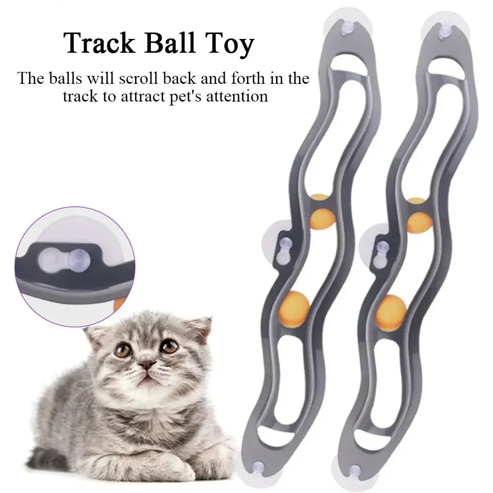Interactive Suction Cup Track Ball Cat Toy – Window-Mounted Table Tennis Ball Toy for Active Indoor Cats & Kittens