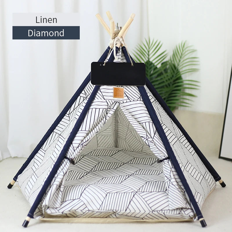 Pet Teepee Tent with Cushion – Washable Portable Indoor Dog & Cat House with Blackboard