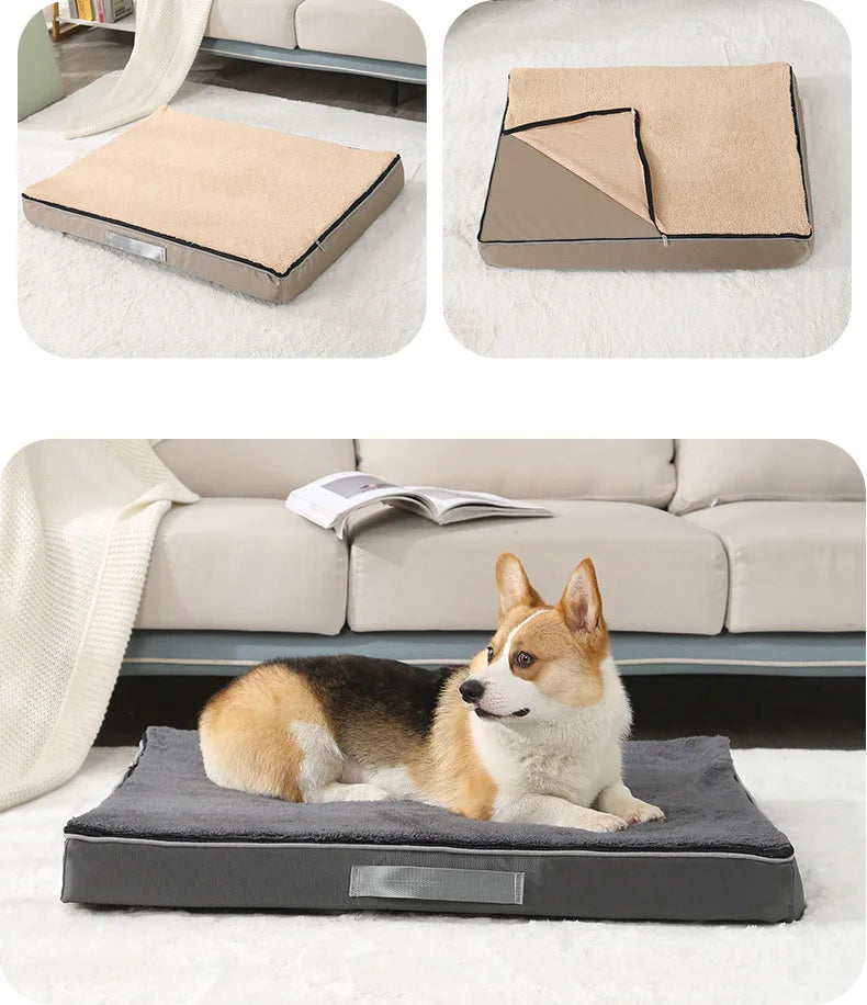 Large Elastic Sponge Dog Bed – All-Season Washable Pet Sofa Mat for Medium & Large Dogs, Cat Cushion Nest with Non-Slip Base