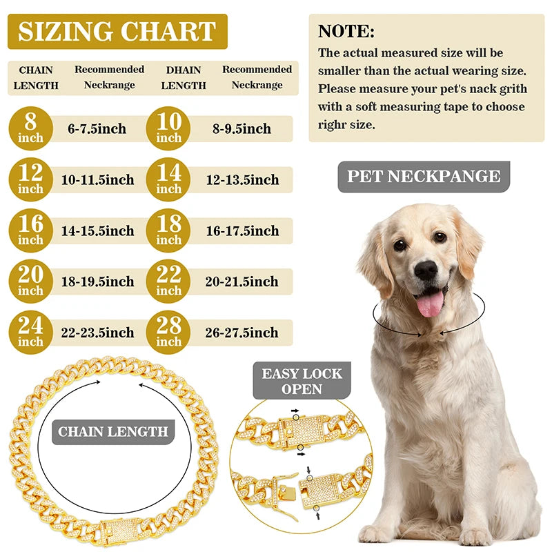 Diamond Cuban Link Dog Chain – Metal Pet Necklace for Dogs & Cats