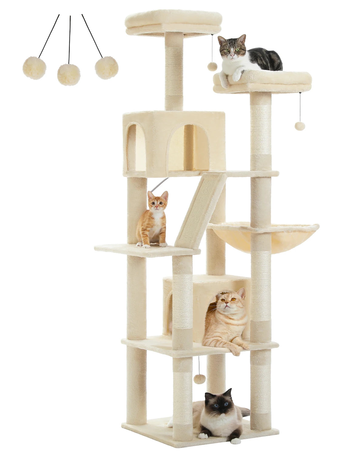 🐾 H180CM Large Cat Tree – Multi-Level Tower with Condos, Perches, Hammock & Sisal Posts