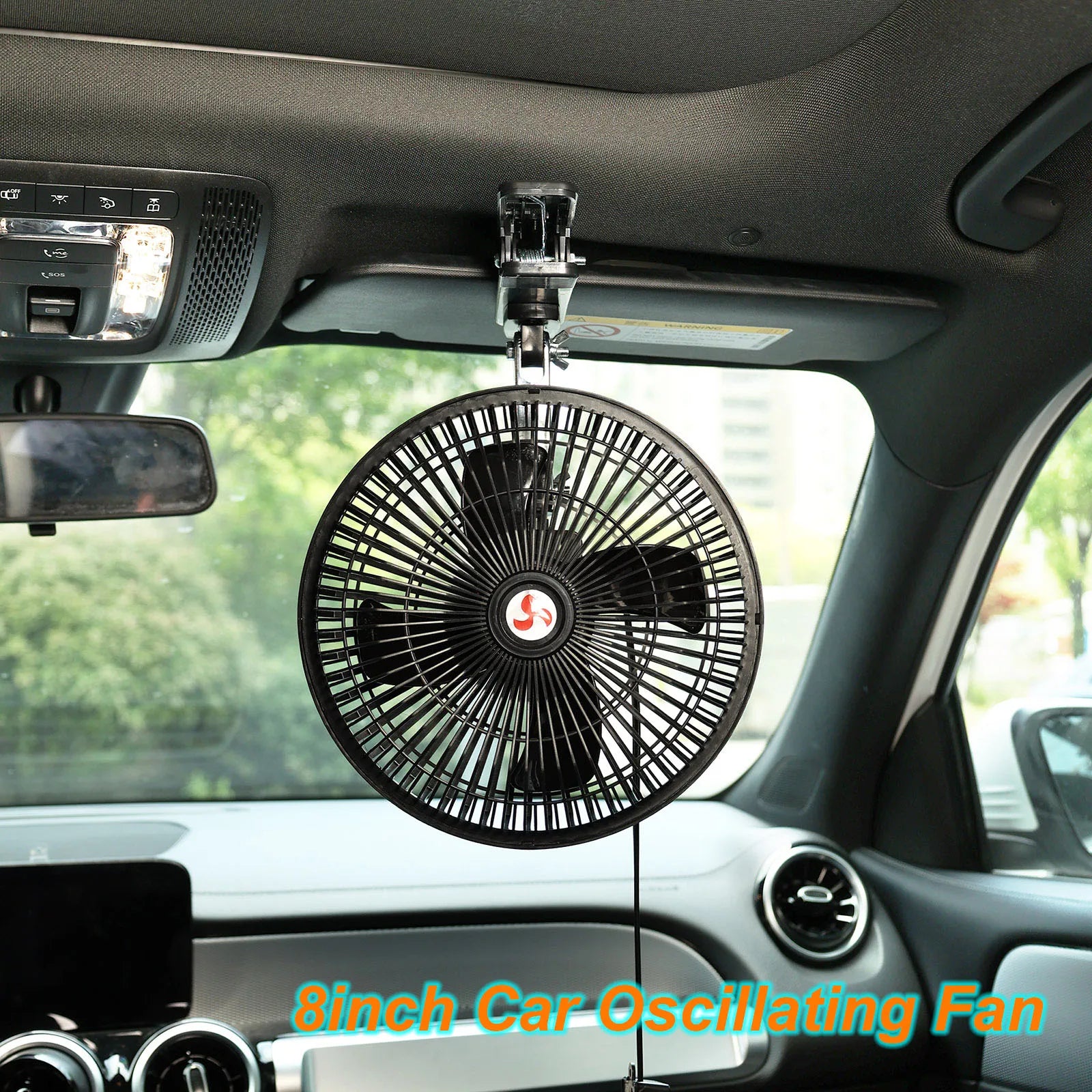 12V 8'' 360° Rotatable Car Cooling Oscillating Fan – Clip-On Ceiling Electric Travel Fan for Summer Auto Cooling