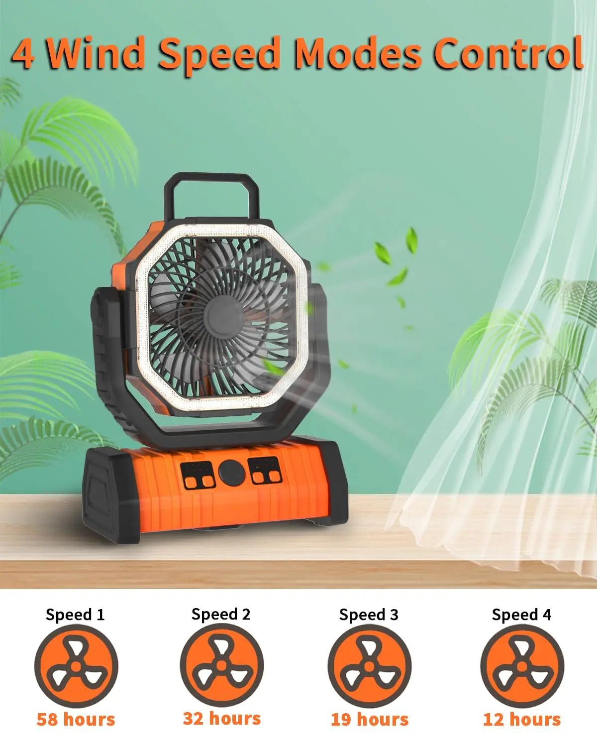 🌬️ 20000mAh / 10000mAh USB Rechargeable Camping Fan – Portable Wireless Air Circulator with Hook & 270° Head Rotation
