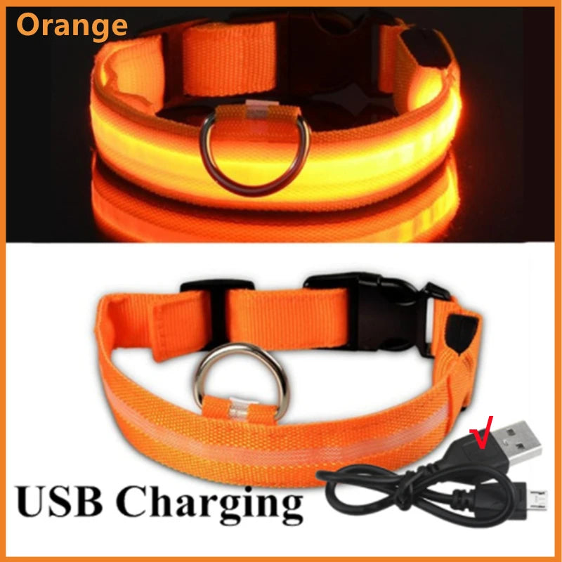 USB Rechargeable LED Glowing Pet Collar – Adjustable Night Light Safety Collar for Dogs & Cats