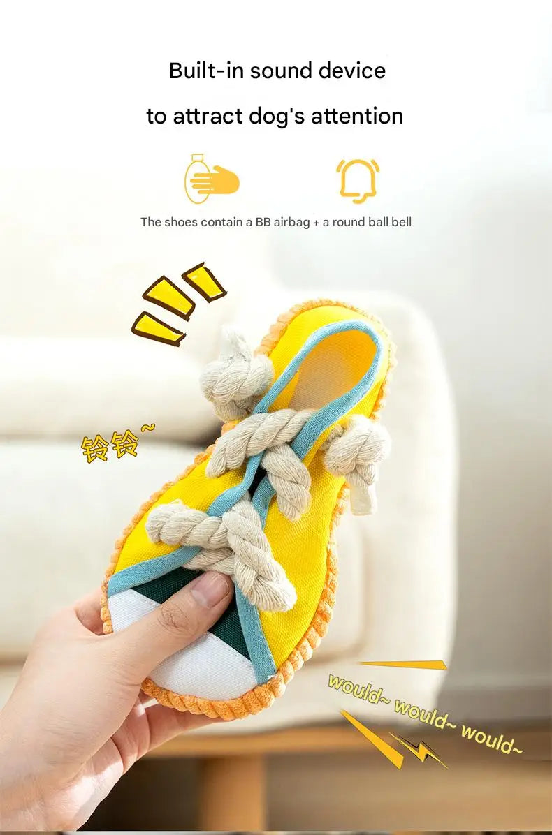 Dog Slippers Shape Squeaky Chew Toy with Cotton Rope – Bite Resistant & Teeth Grinding Pet Toy