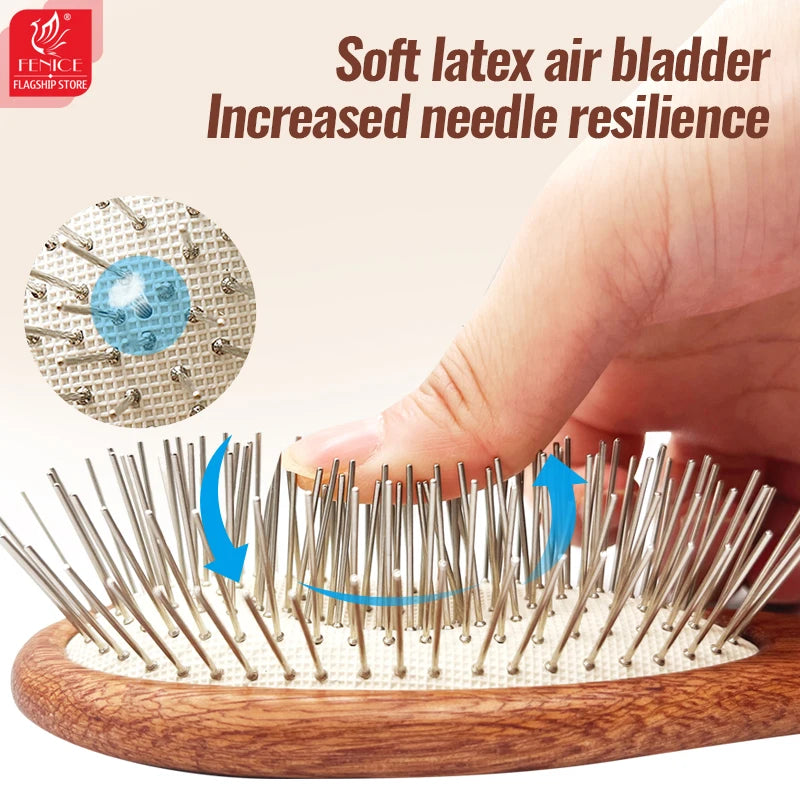 Fenice Wooden Handle Pet Comb – Professional Dog & Cat Grooming Hair Remover Brush